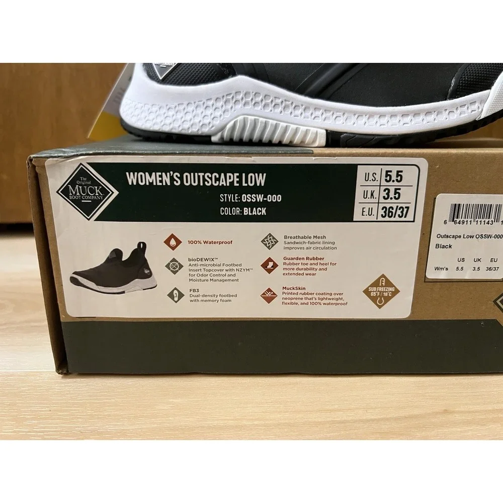 Muck Women's Outscape Low Black‎ Size 5.5 New In Box Shoes Original Muck Boot